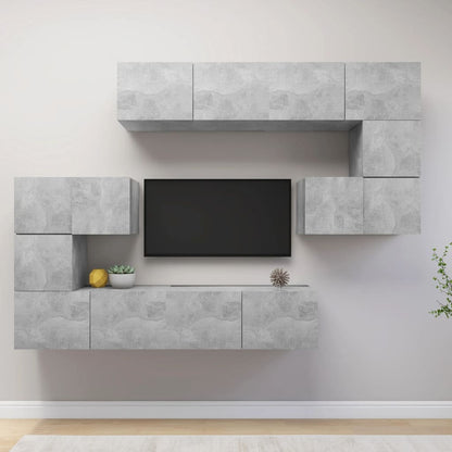 8-Delig Tv-Meubelset Wandmontage Bewerkt Hout Kleurig