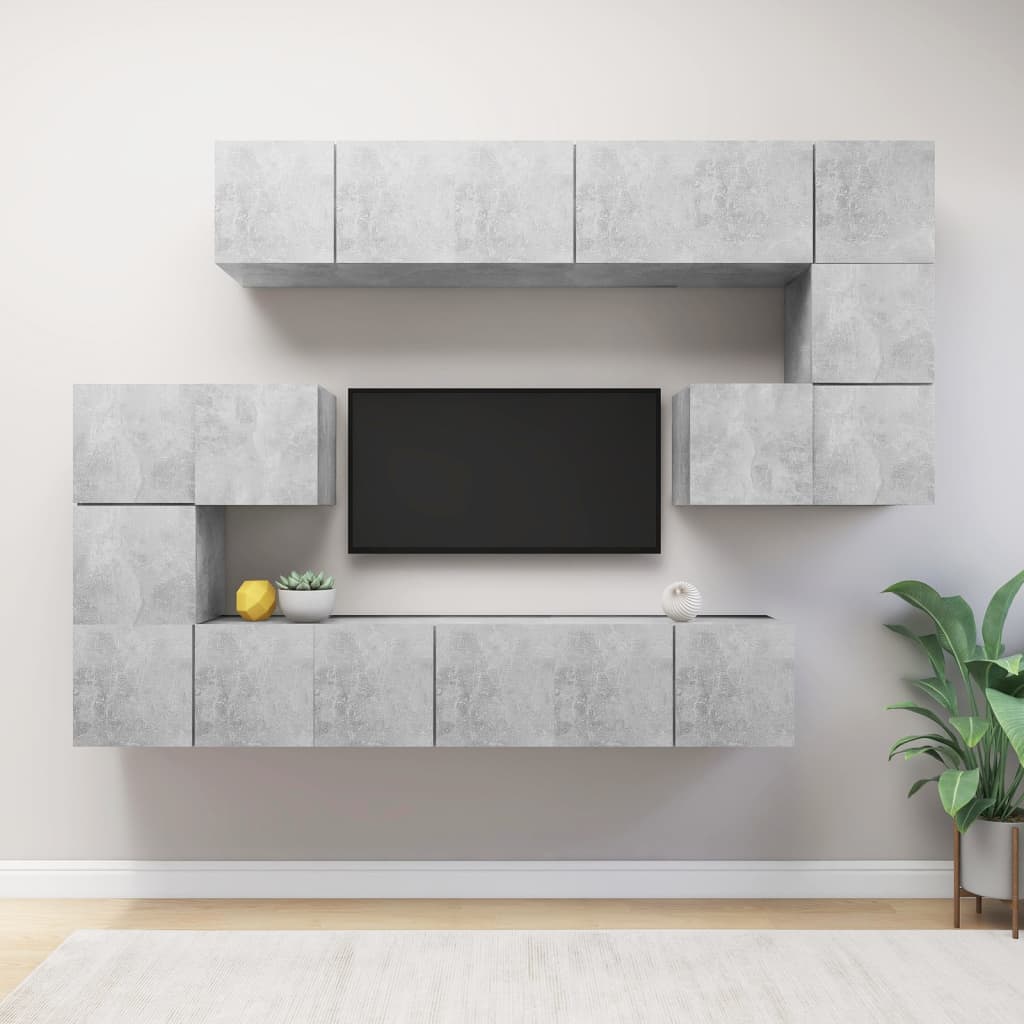 8-Delig Tv-Meubelset Wandmontage Bewerkt Hout Kleurig