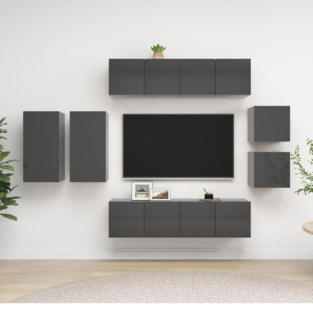 8-Delig Tv-Meubelset Wandmontage Bewerkt Hout Kleurig