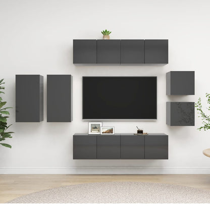 8-Delig Tv-Meubelset Wandmontage Bewerkt Hout Kleurig