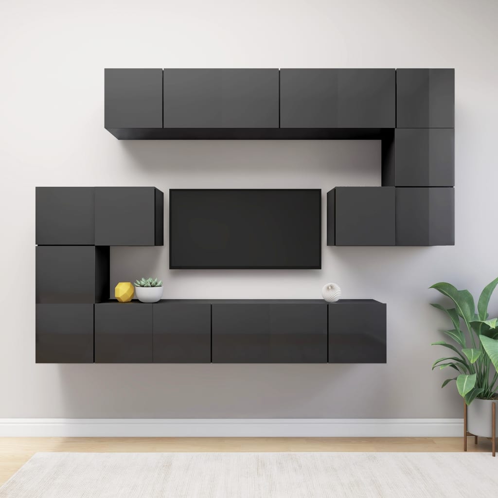 8-Delig Tv-Meubelset Wandmontage Bewerkt Hout Kleurig