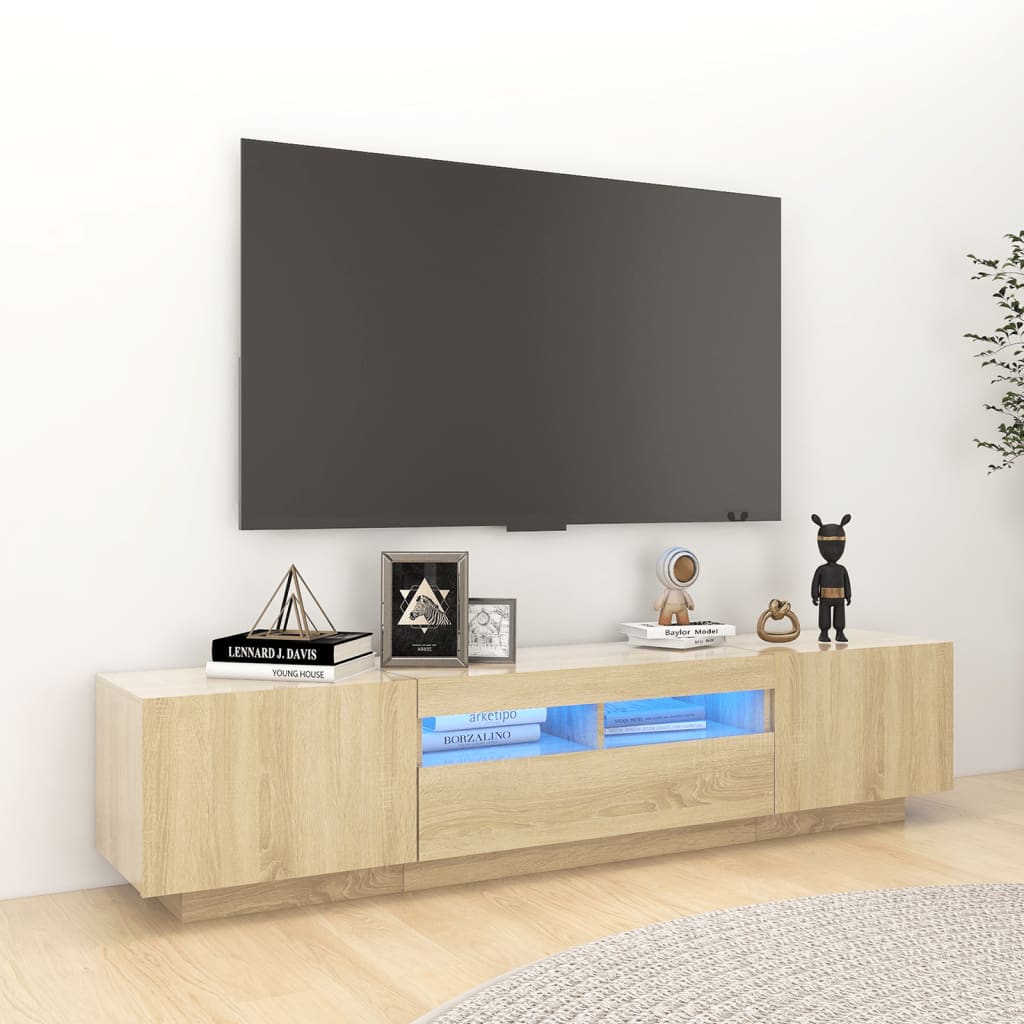 Tv-Meubel Met Led 180X35X40 Cm Bewerkt Hout Artisanaal Eiken