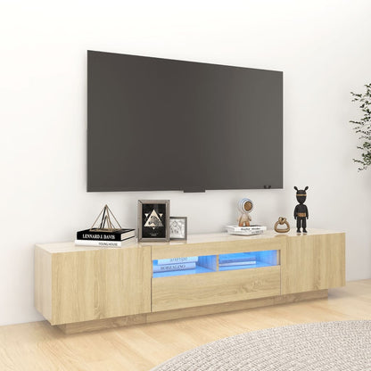 Tv-Meubel Met Led 180X35X40 Cm Bewerkt Hout Artisanaal Eiken