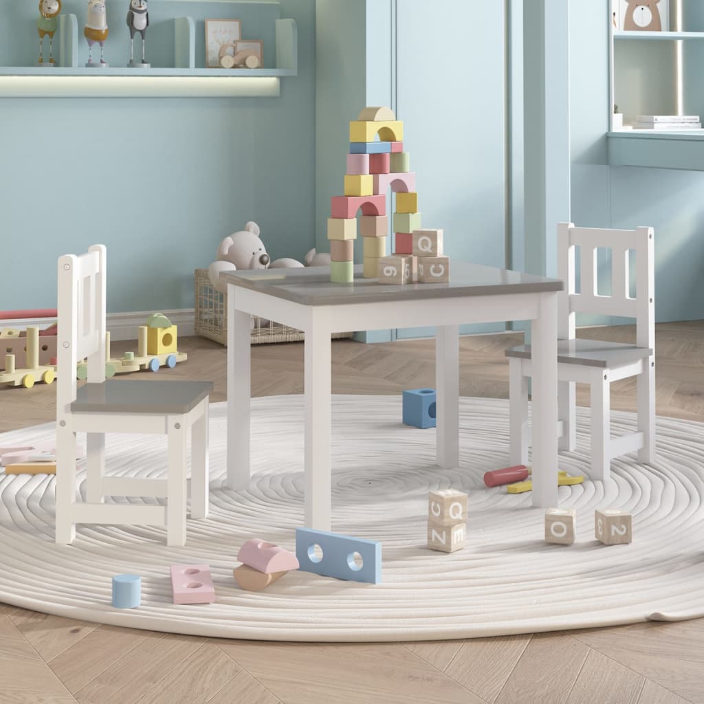 3-Delige Kindertafel- En Stoelenset Mdf En Grijs