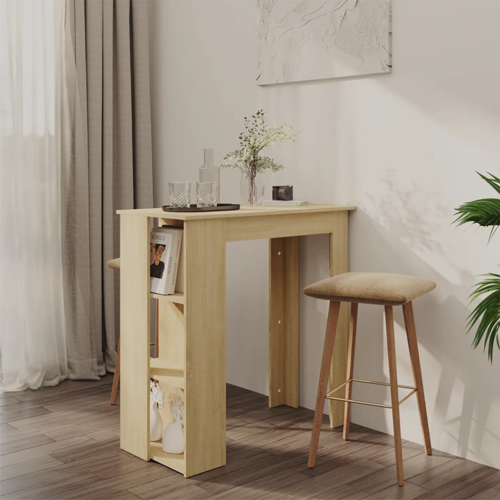 Bartafel Met Schap 102X50X103,5Cm Bewerkt Hout Artisanaal Eiken