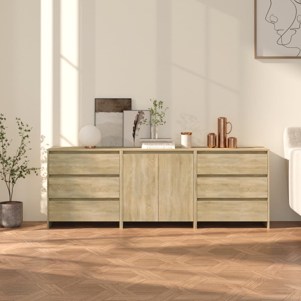 3-Delige Dressoirs Bewerkt Hout Kleurig