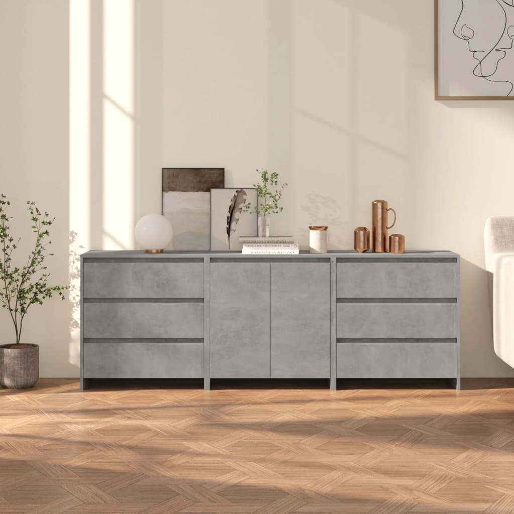 3-Delige Dressoirs Bewerkt Hout Kleurig