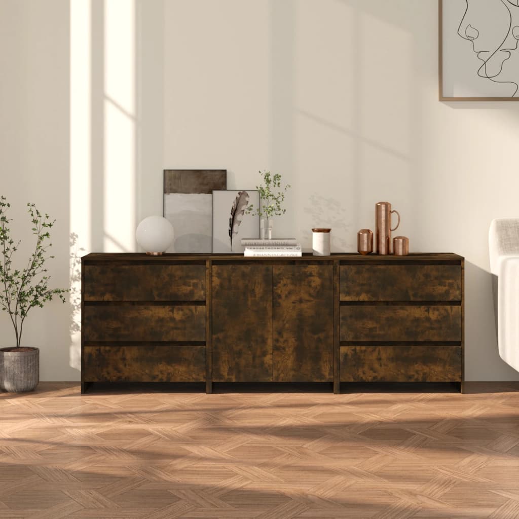 3-Delige Dressoirs Bewerkt Hout Kleurig