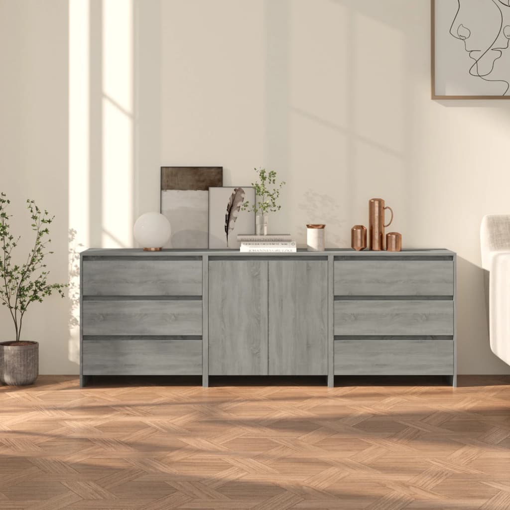 3-Delige Dressoirs Bewerkt Hout Kleurig