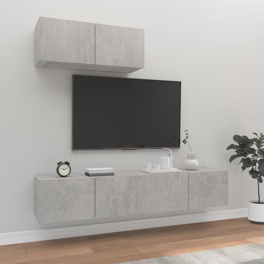 3-Delig Tv-Meubelset Wandmontage Bewerkt Hout Kleurig