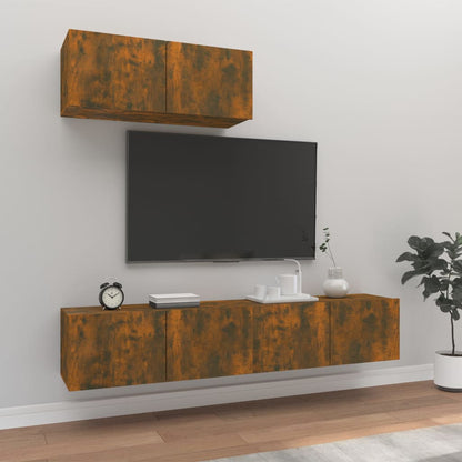3-Delig Tv-Meubelset Wandmontage Bewerkt Hout Kleurig