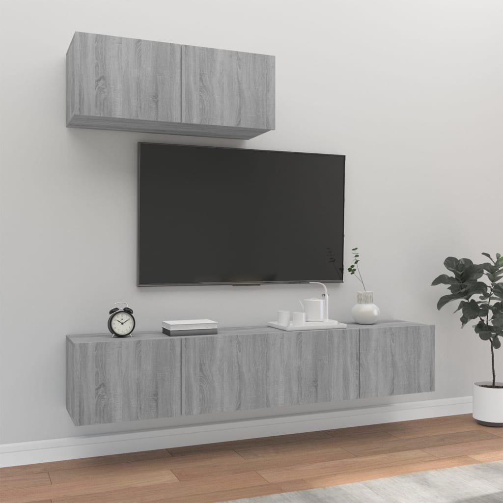 3-Delig Tv-Meubelset Wandmontage Bewerkt Hout Kleurig