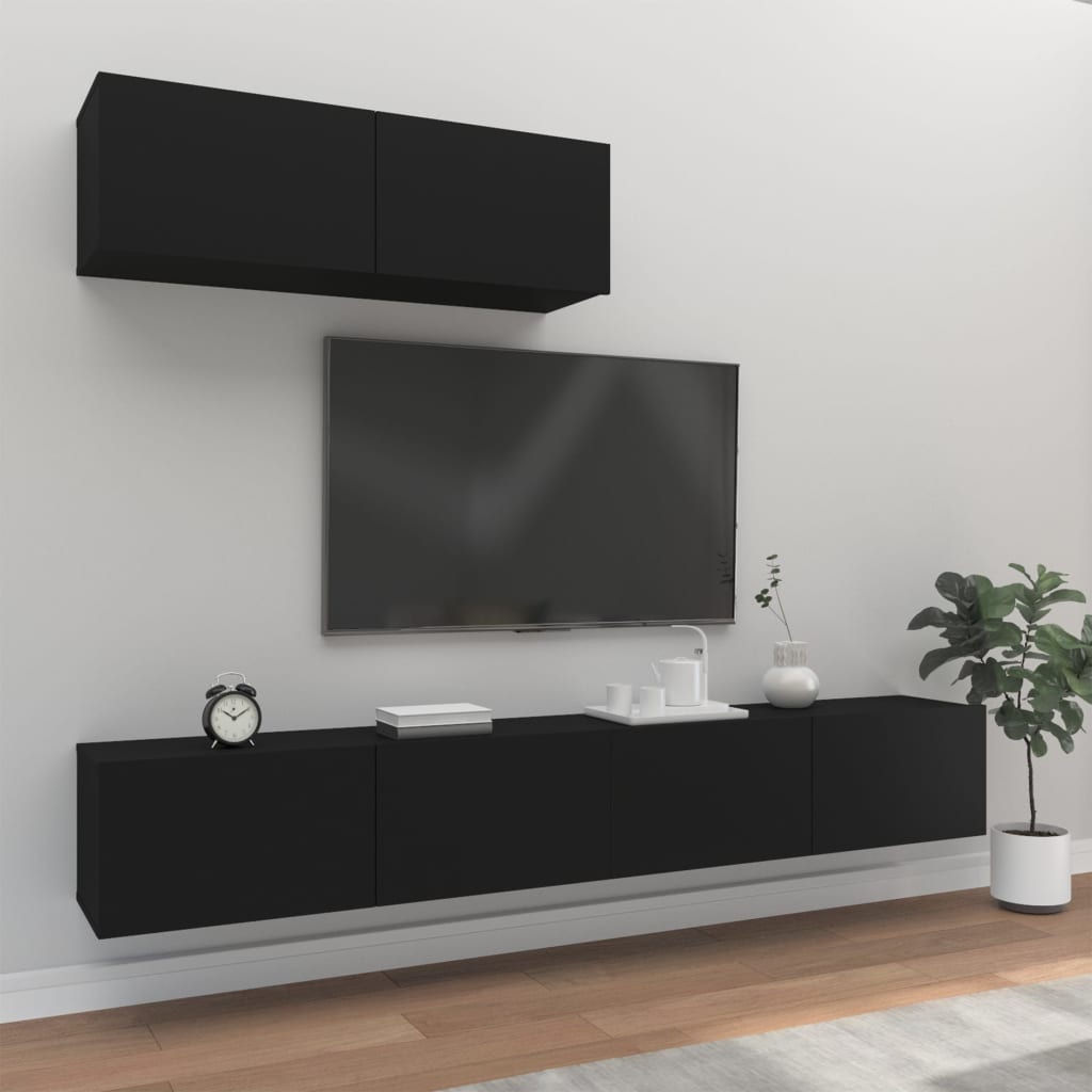 3-Delig Tv-Meubelset Wandmontage Bewerkt Hout Kleurig