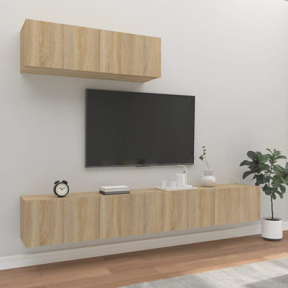 3-Delig Tv-Meubelset Wandmontage Bewerkt Hout Kleurig