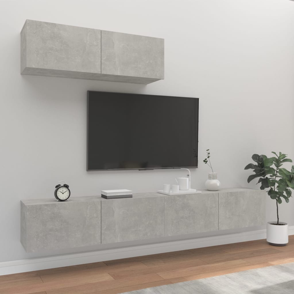 3-Delig Tv-Meubelset Wandmontage Bewerkt Hout Kleurig