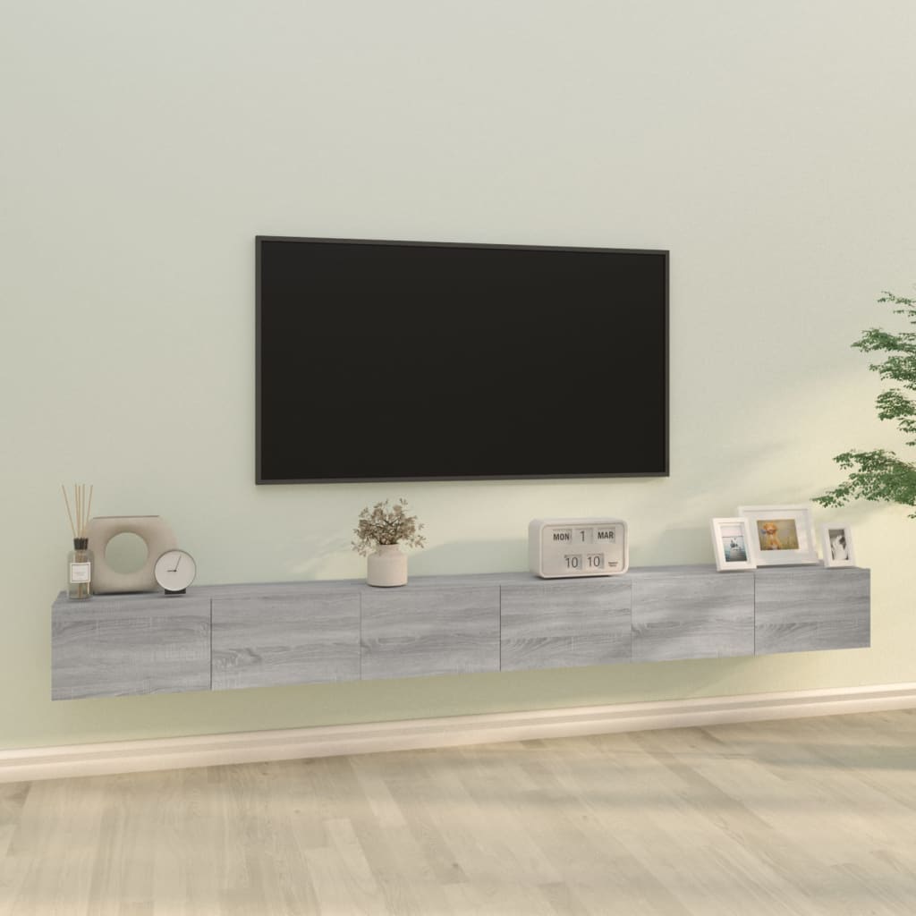 3-Delig Tv-Meubelset Wandmontage Bewerkt Hout Kleurig