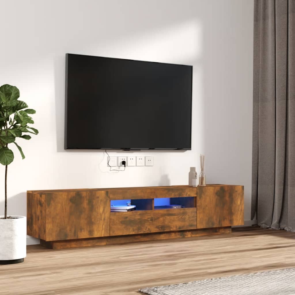 Tv-Meubel Met Led 180X35X40 Cm Bewerkt Hout Artisanaal Eiken
