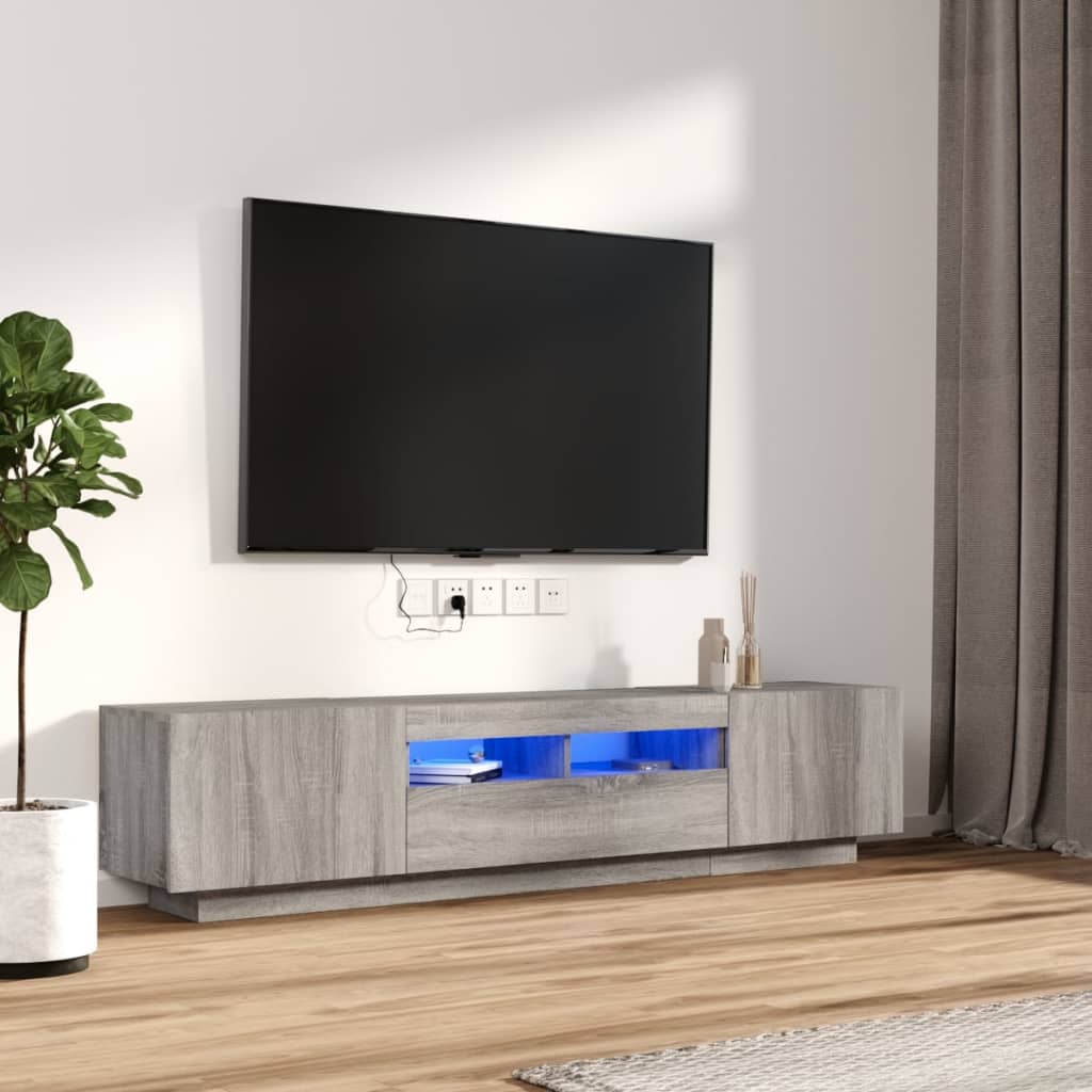 Tv-Meubel Met Led 180X35X40 Cm Bewerkt Hout Artisanaal Eiken