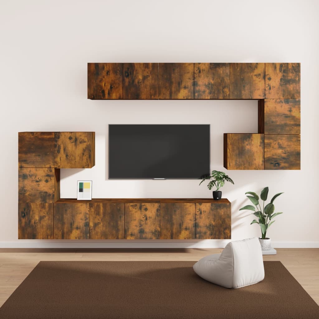 8-Delig Tv-Meubelset Wandmontage Bewerkt Hout Kleurig