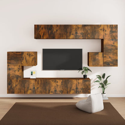 8-Delig Tv-Meubelset Wandmontage Bewerkt Hout Kleurig