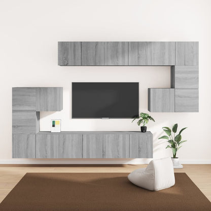 8-Delig Tv-Meubelset Wandmontage Bewerkt Hout Kleurig