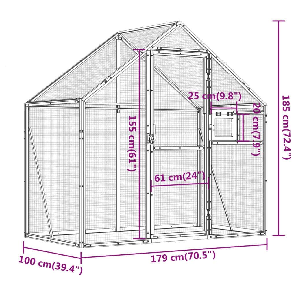 Volière 179X100X185 M Aluminium Kleurig