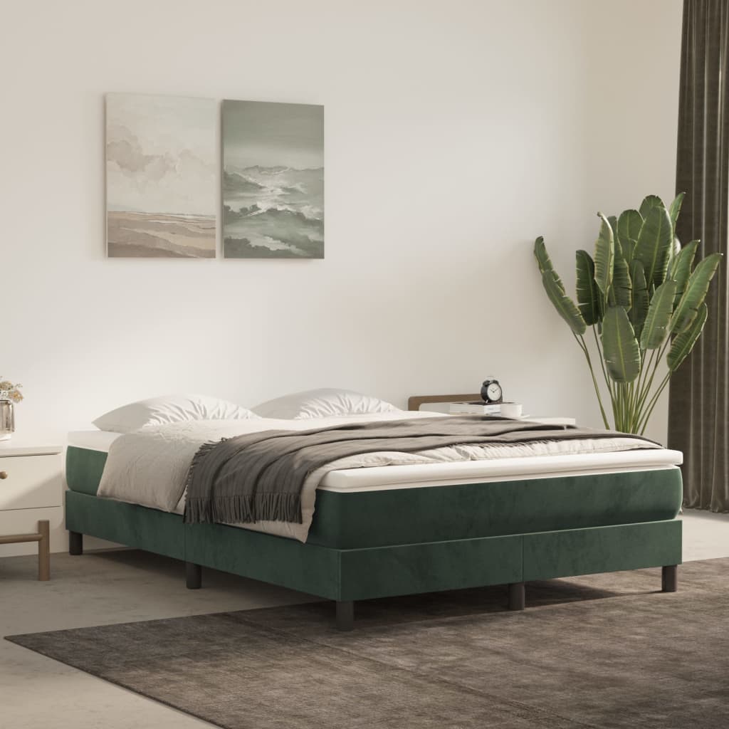 Bed Boxspring Zonder Matras Fluweel Donkergroen
