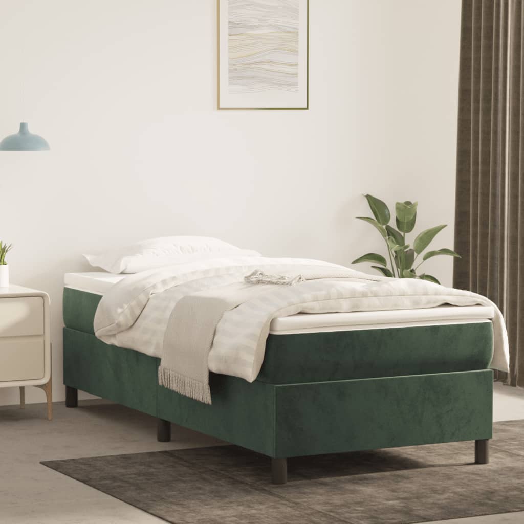 Bed Boxspring Zonder Matras Fluweel Donkergroen