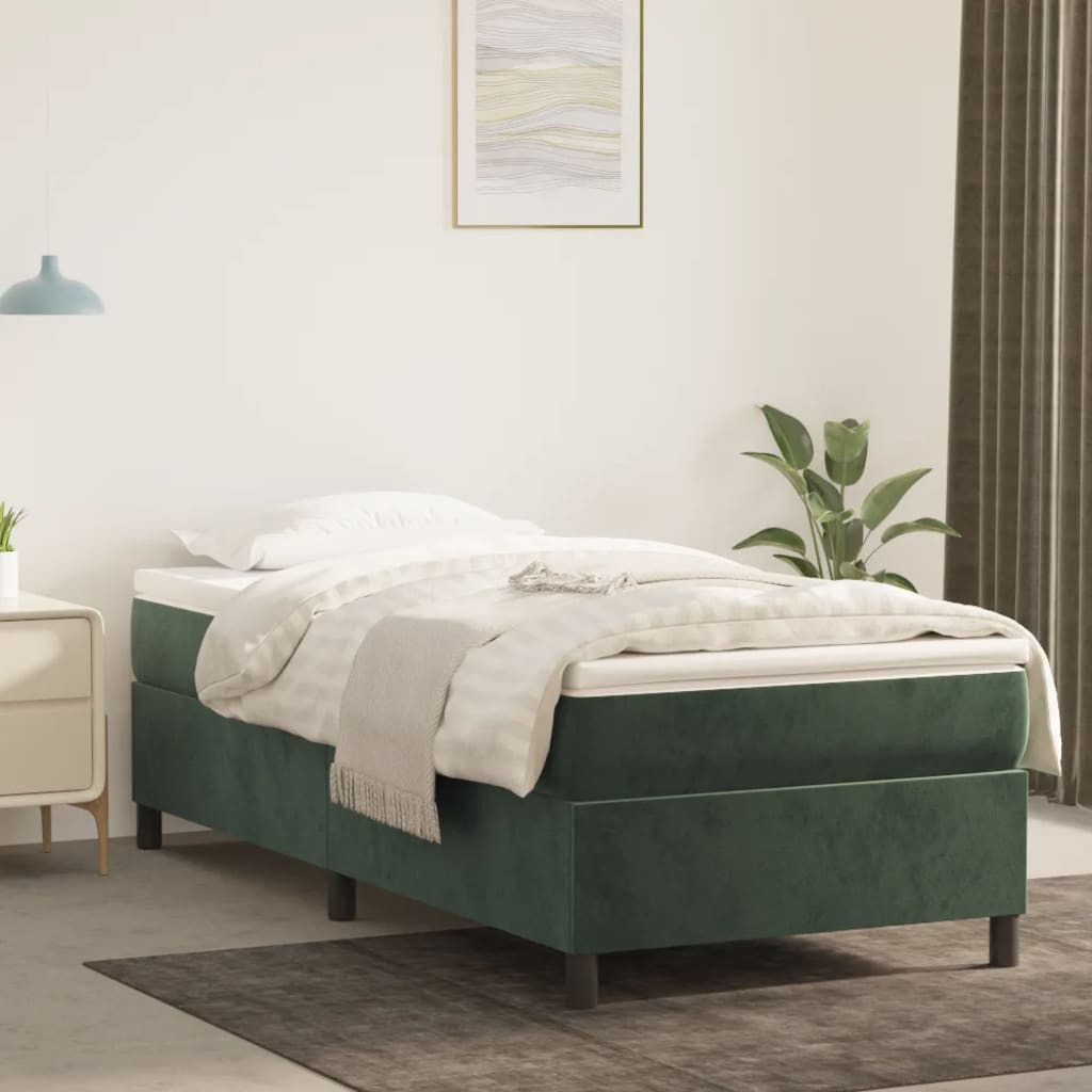 Bed Boxspring Zonder Matras Fluweel Donkergroen