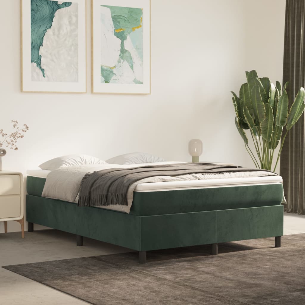 Bed Boxspring Zonder Matras Fluweel Donkergroen