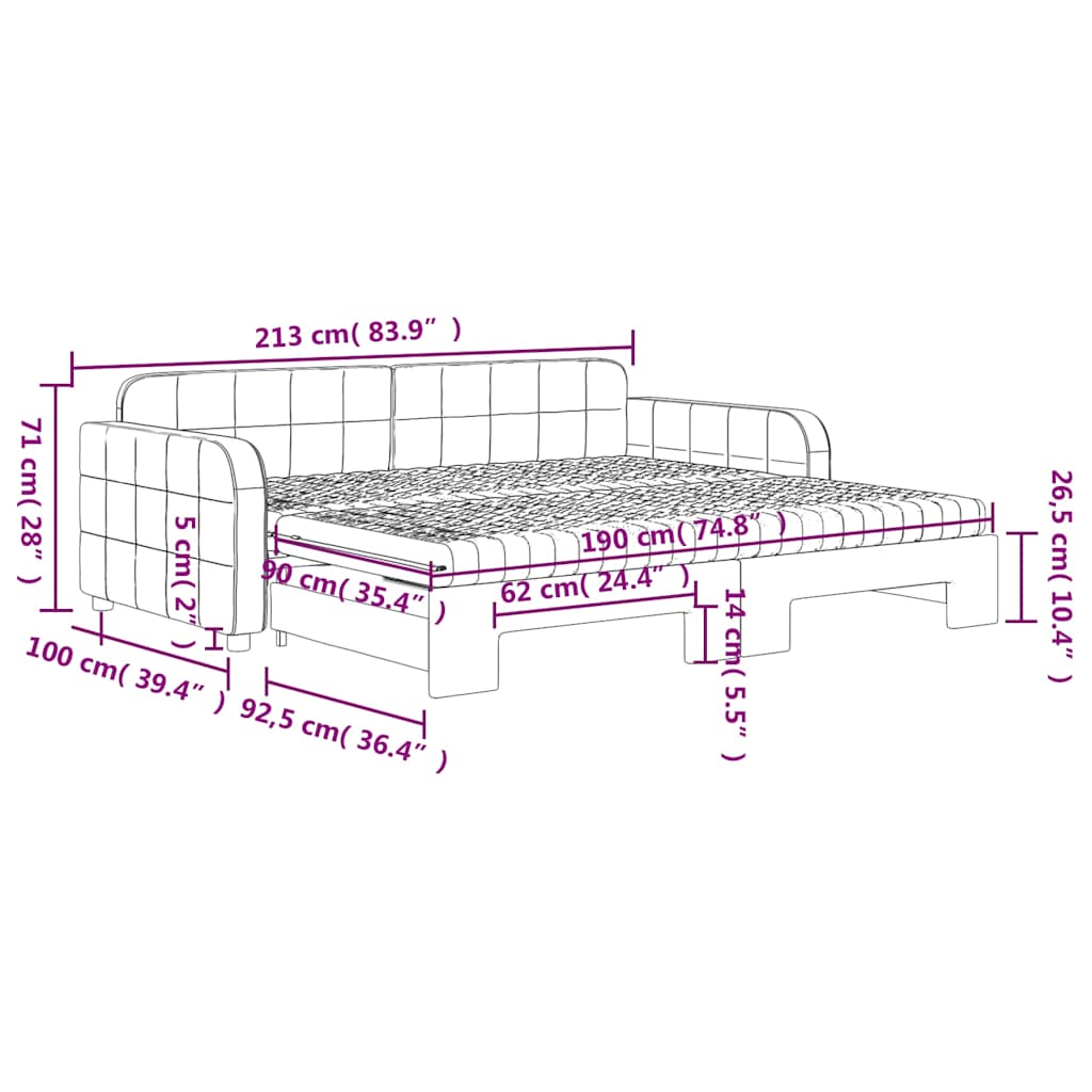 Slaapbank Onderschuifbed Matrassen 90X190Cm Fluweel