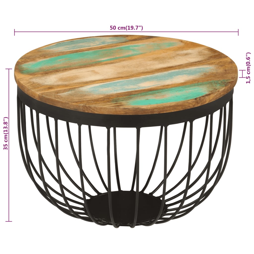 Salontafel Ø 50X35 Cm Massief Gerecycled Hout En Staal