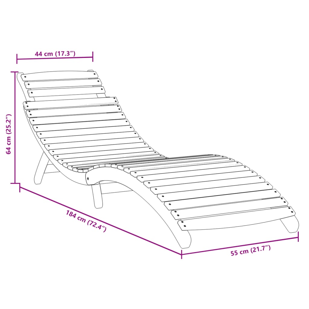 Ligbed 184X55X64 Cm Massief Acaciahout