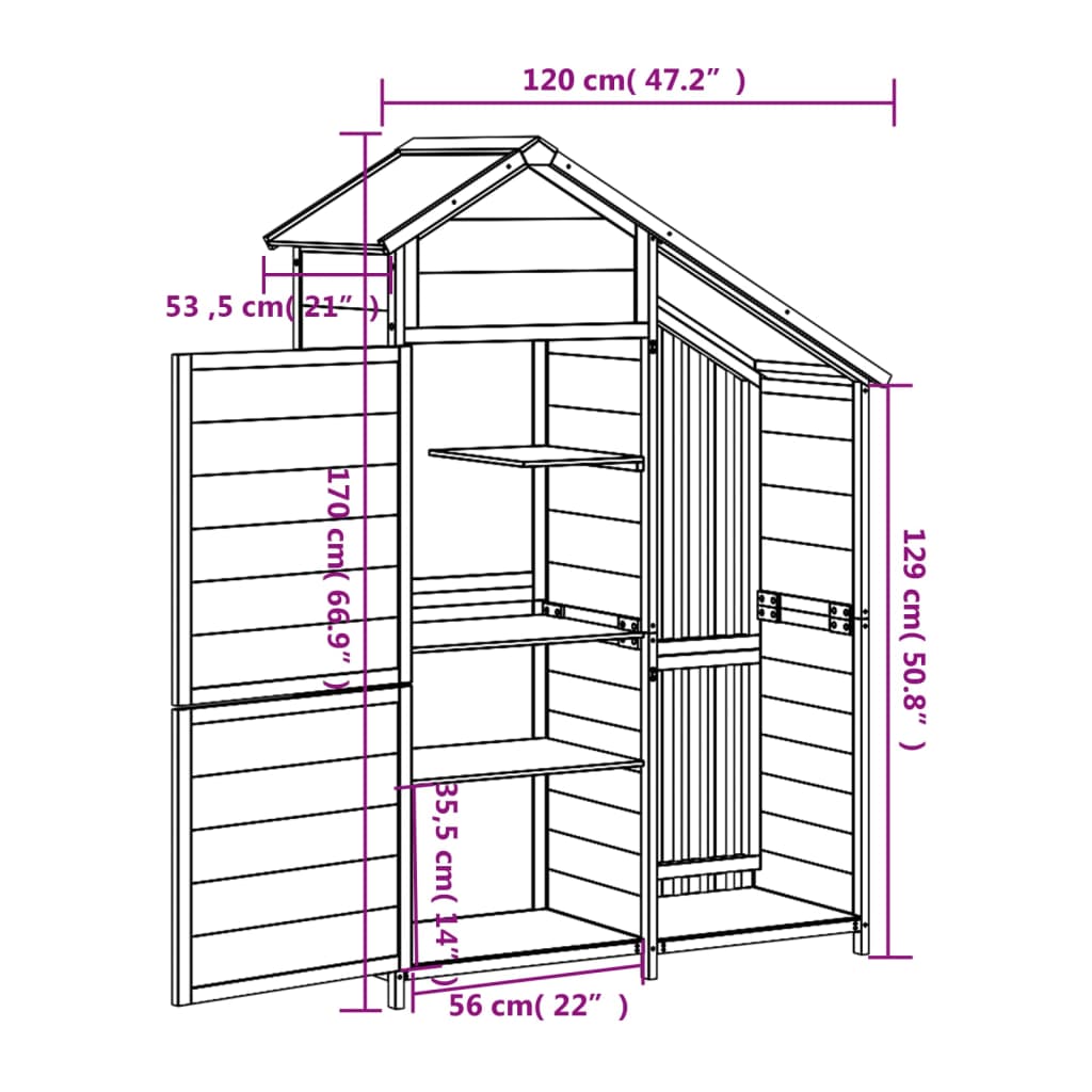 Tuinschuur 120X53,5X170 Cm Massief Grenenhout