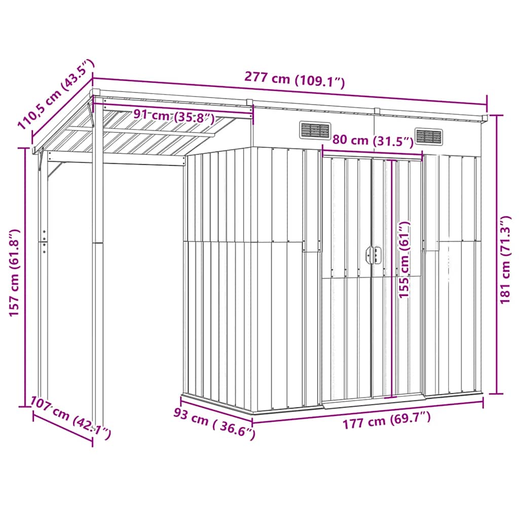 Tuinschuur Met Verlengd Dak 277X107X181 Cm Staal