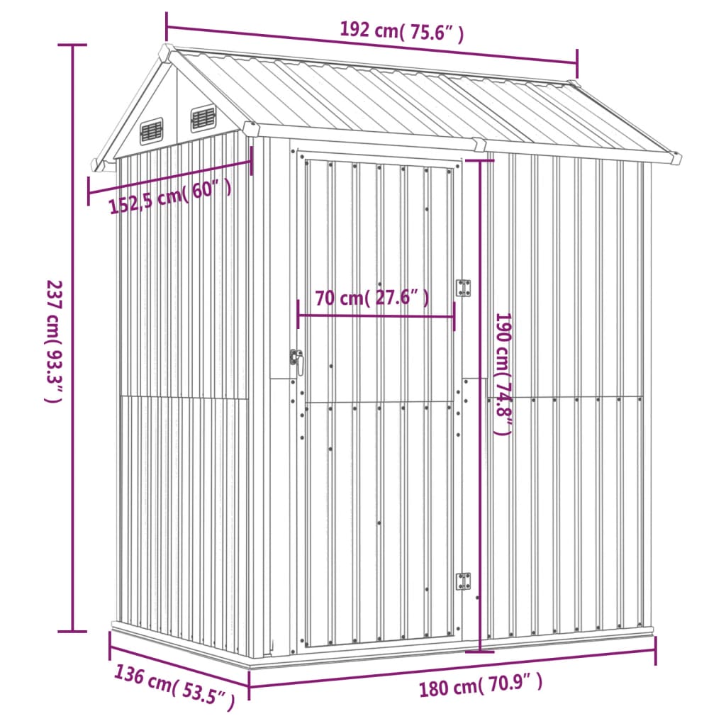 Tuinhuis 192X152,5X237 Cm Gegalvaniseerd Staal