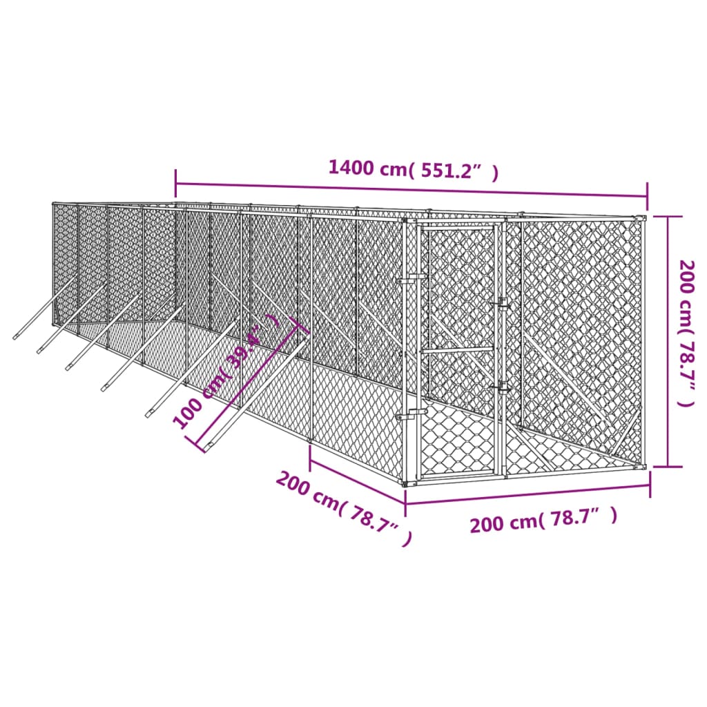 Hondenkennel Voor Buiten Gegalvaniseerd Staal Zilver