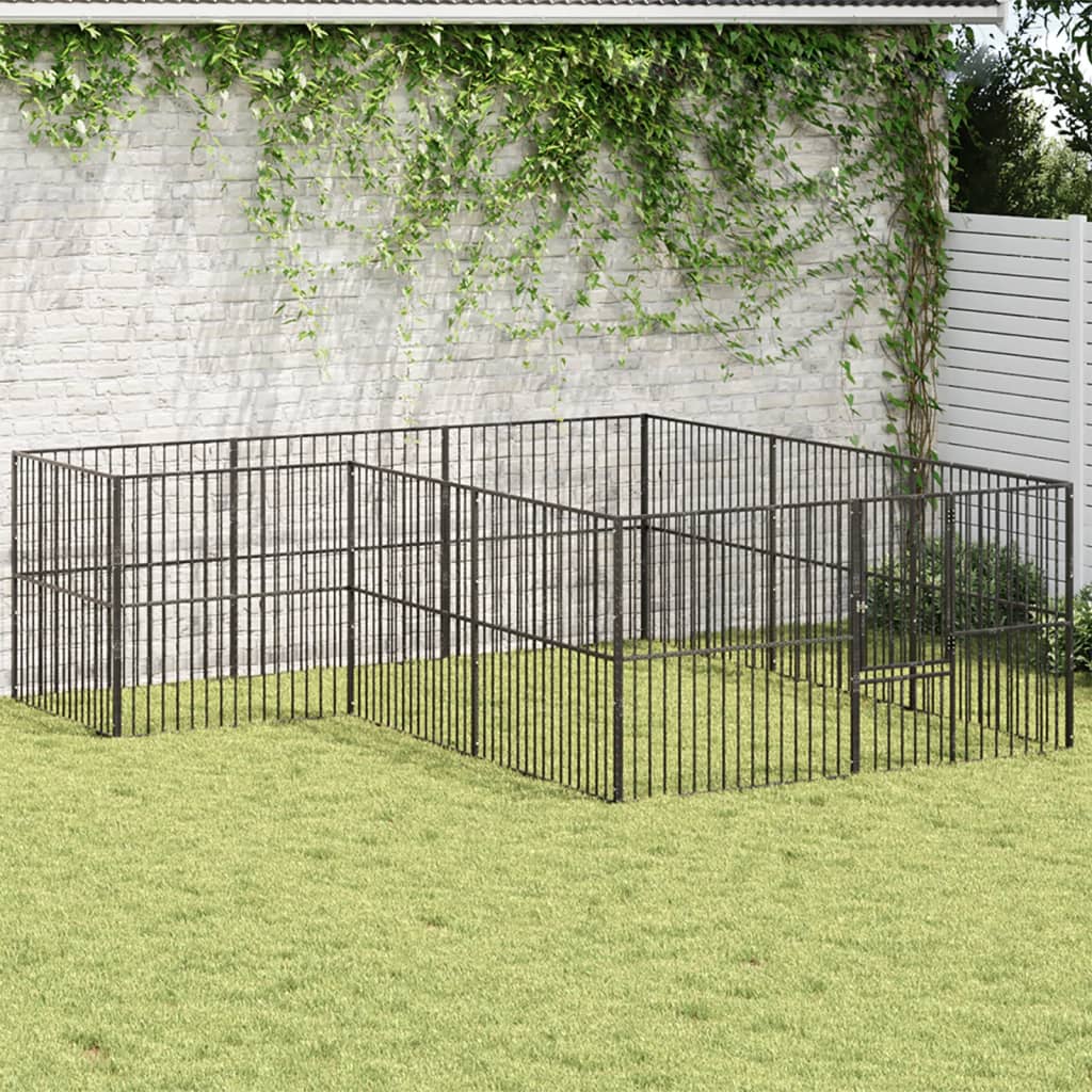 Hondenkennel 20 Panelen Gepoedercoat Staal Zwart