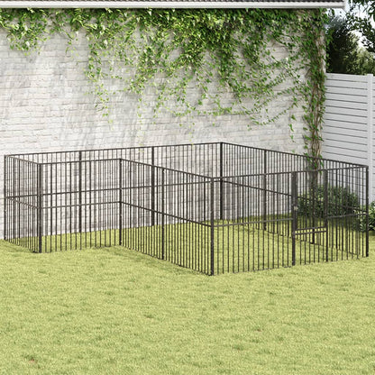 Hondenkennel 20 Panelen Gepoedercoat Staal Zwart