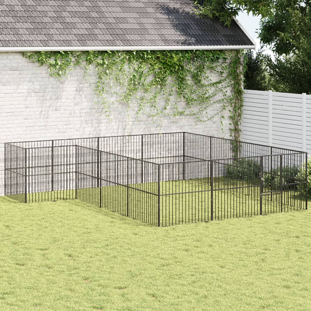 Hondenkennel 20 Panelen Gepoedercoat Staal Zwart