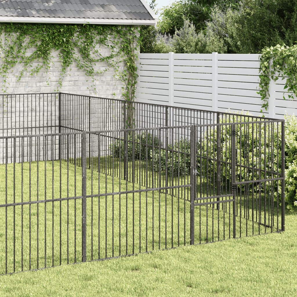 Hondenkennel 20 Panelen Gepoedercoat Staal Zwart