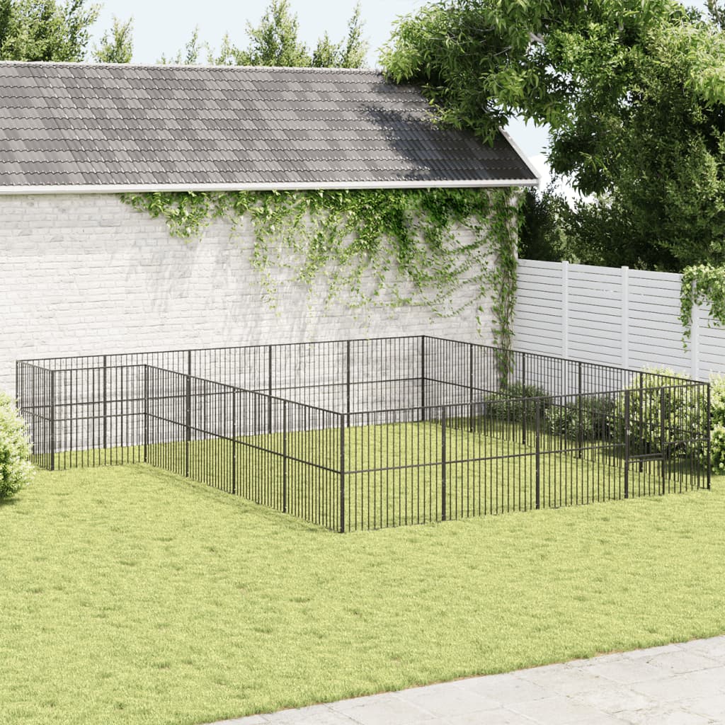 Hondenkennel 20 Panelen Gepoedercoat Staal Zwart