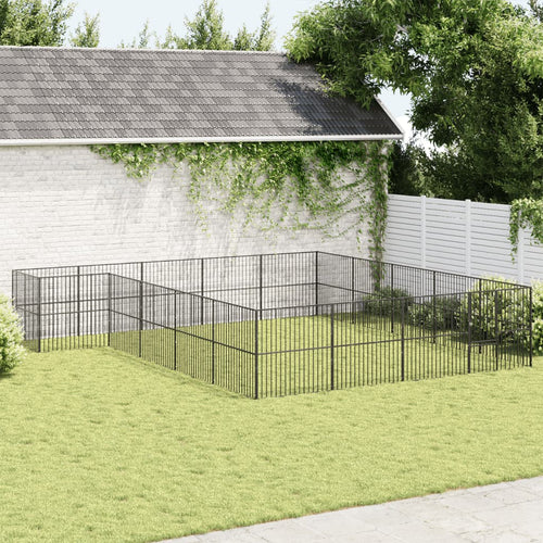Hondenkennel 20 Panelen Gepoedercoat Staal Zwart