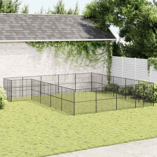Hondenkennel 20 Panelen Gepoedercoat Staal Zwart