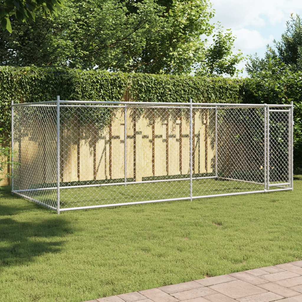 Hondenhok Met Deur 12X2X1,5 M Gegalvaniseerd Staal Grijs