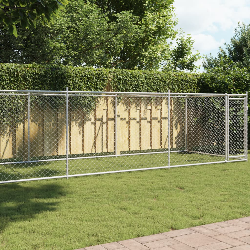 Hondenhok Met Deur 12X2X1,5 M Gegalvaniseerd Staal Grijs
