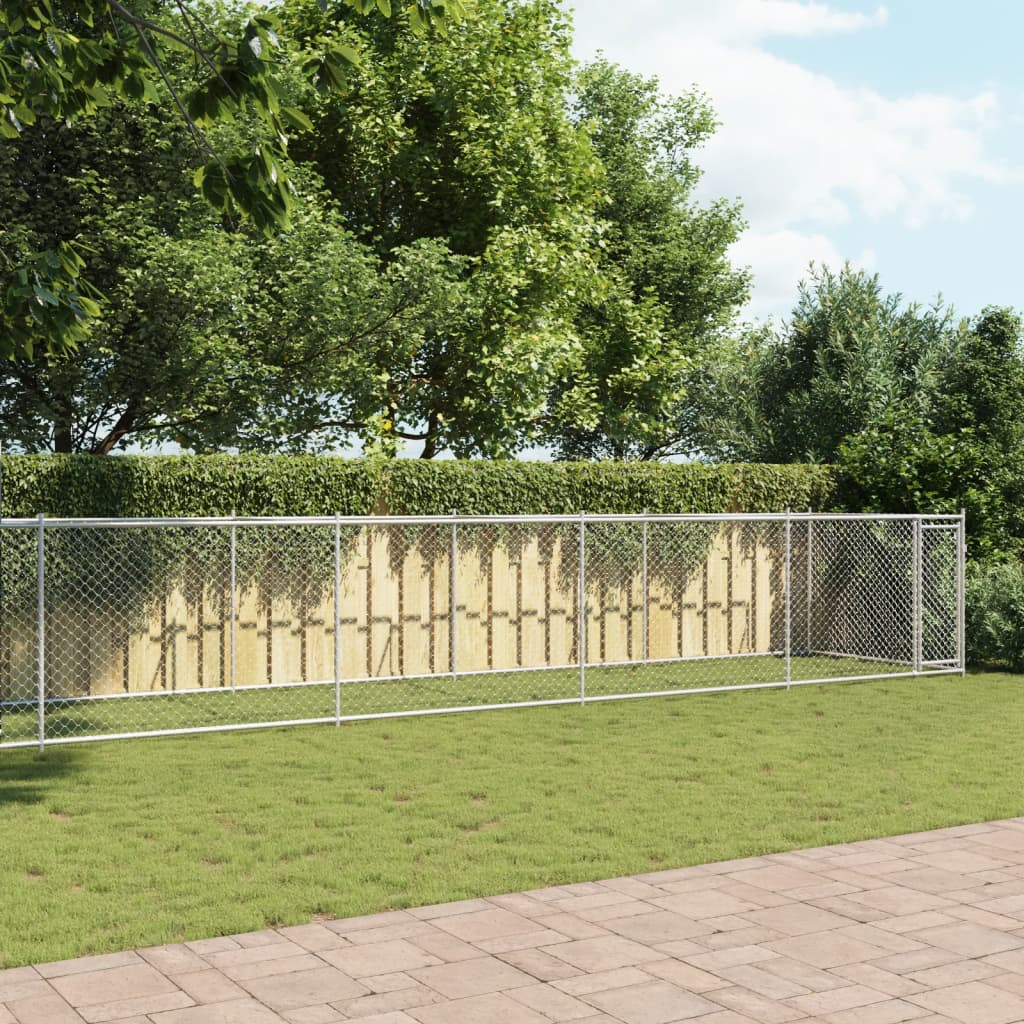 Hondenhok Met Deur 12X2X1,5 M Gegalvaniseerd Staal Grijs