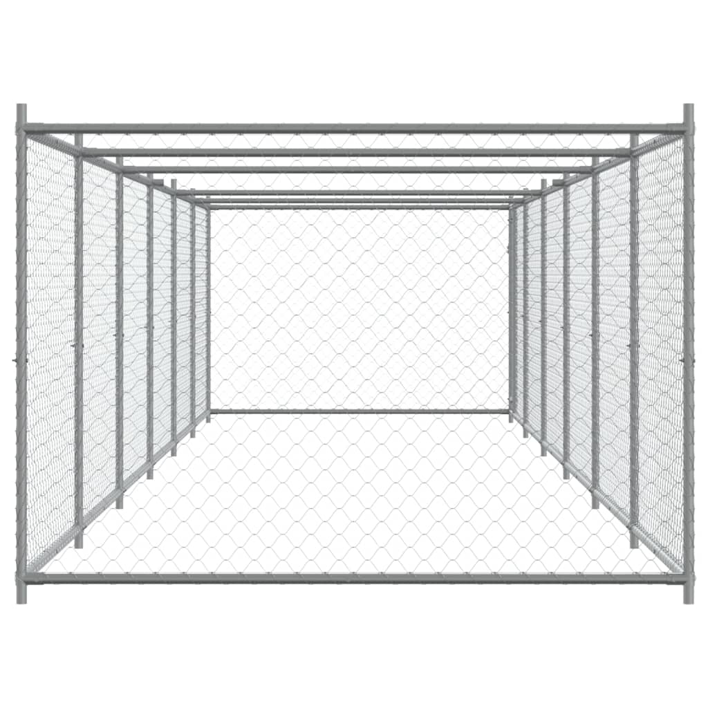 Hondenhok Met Deur 12X2X1,5 M Gegalvaniseerd Staal Grijs