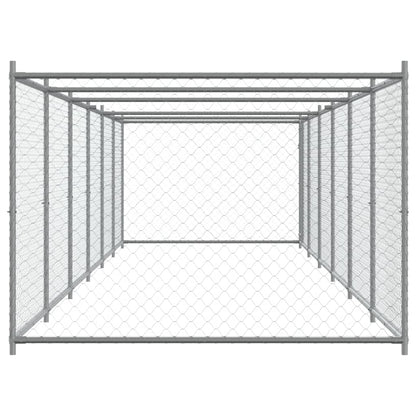 Hondenhok Met Deur 12X2X1,5 M Gegalvaniseerd Staal Grijs