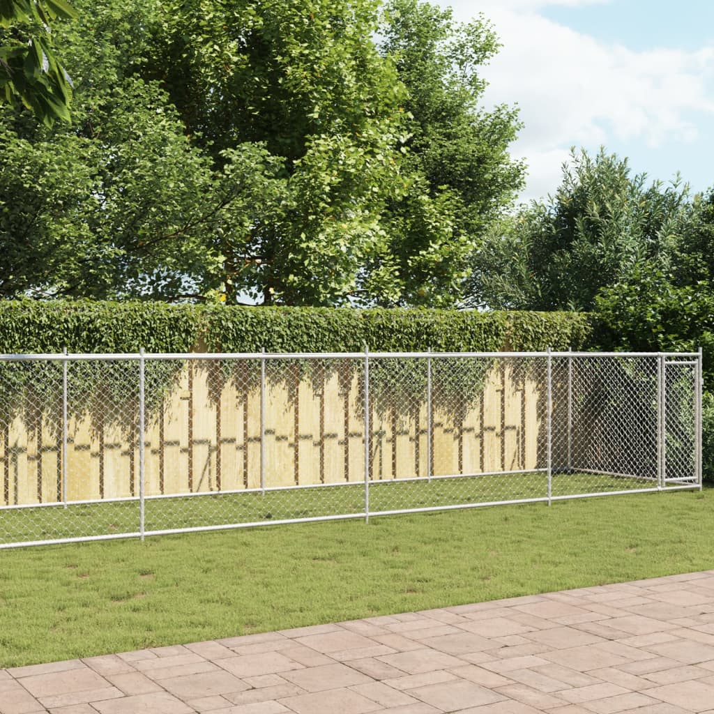 Hondenhok Met Deur 12X2X1,5 M Gegalvaniseerd Staal Grijs